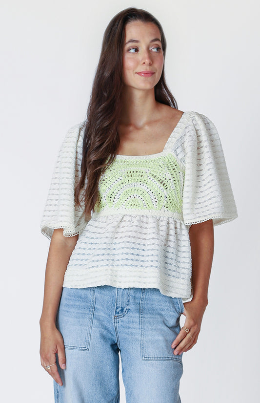 FLUTTER SLV CROCHET TOP
