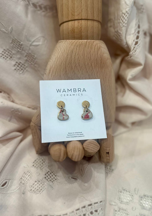 Ceramic Earring | Red Floral Heart