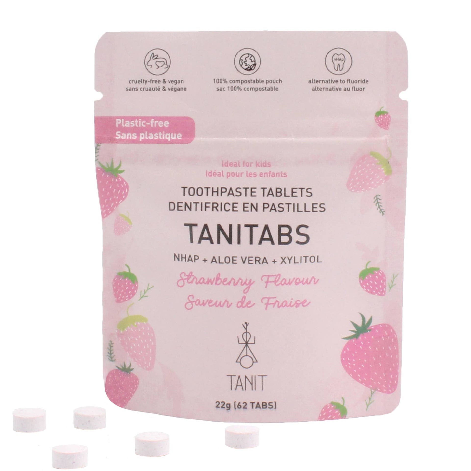 Strawberry Toothpaste Tablets - Compostable refill - 62 tabs