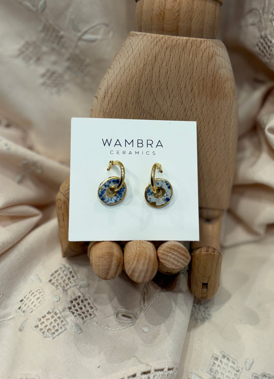 Ceramic Earring | white & blue circles