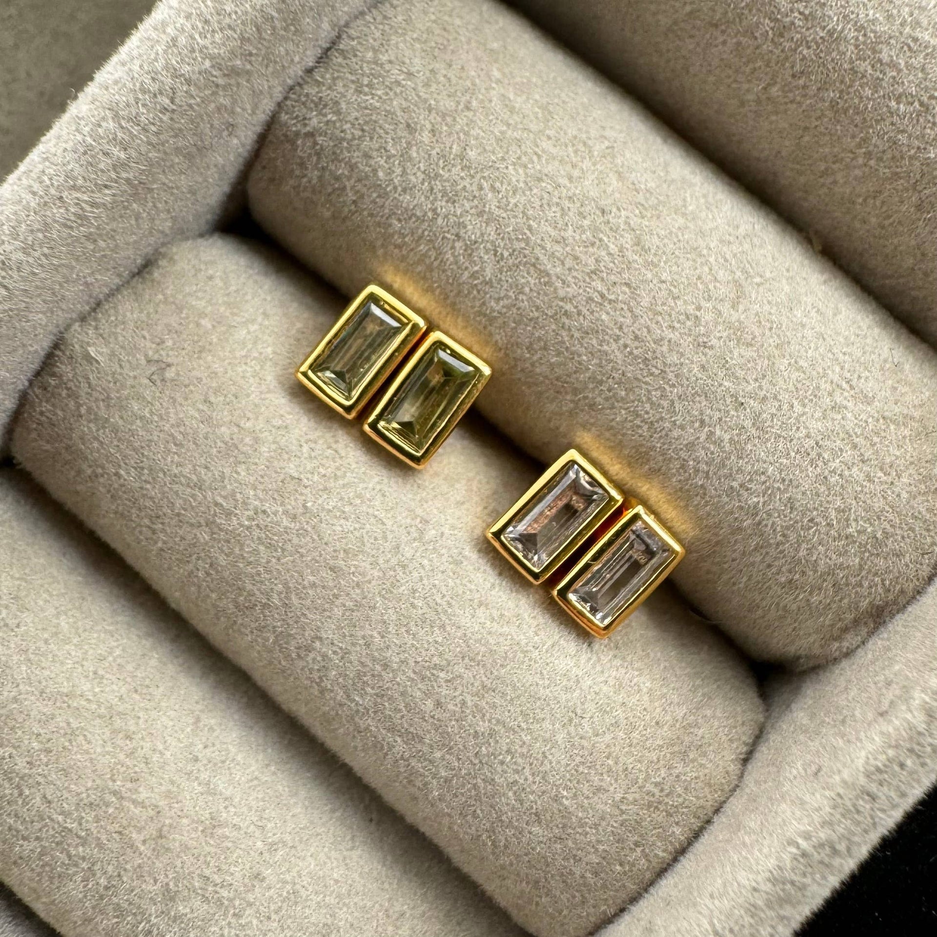 Rectangle Stone Studs- Olive