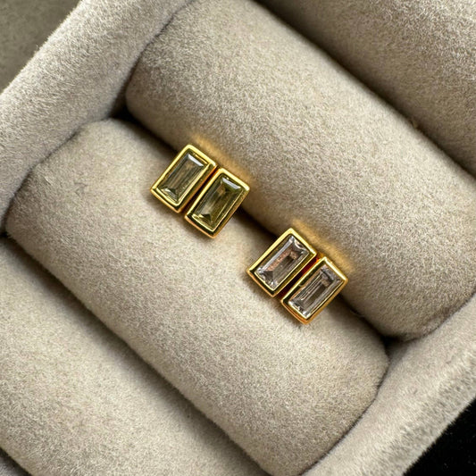 Rectangle Stone Studs- Olive