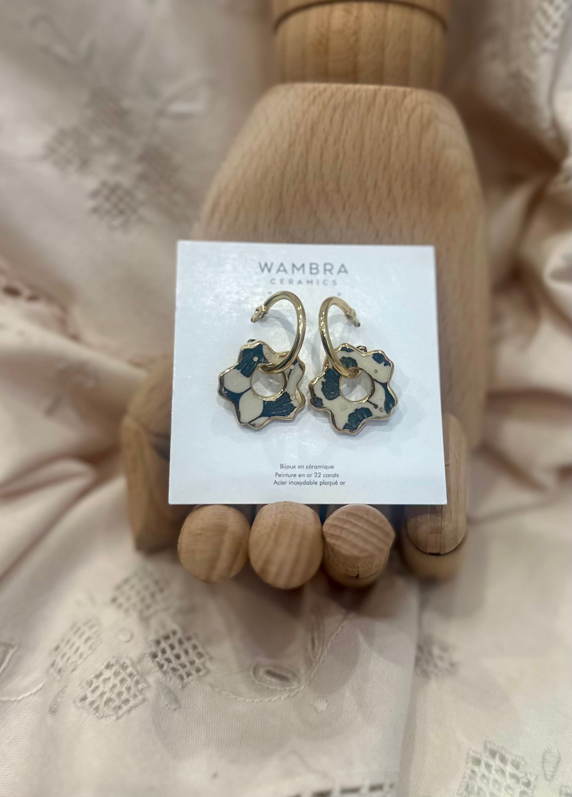 Ceramic Earrings  - Blue / white Straight Edged