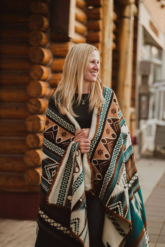 Circles Aztek Alpaca Throw Blanket - Brown Edge