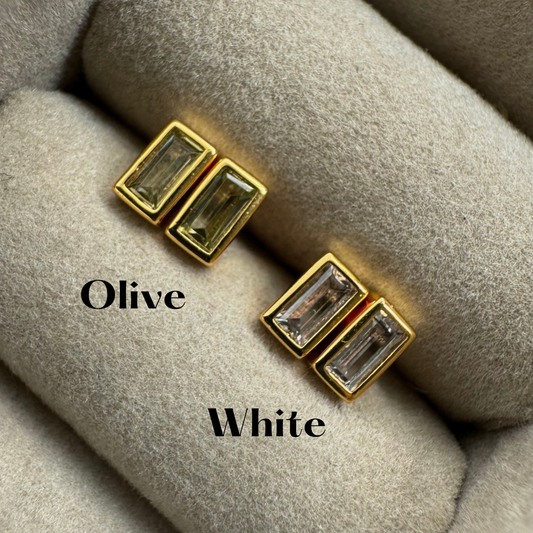 Rectangle Stone Studs- Olive