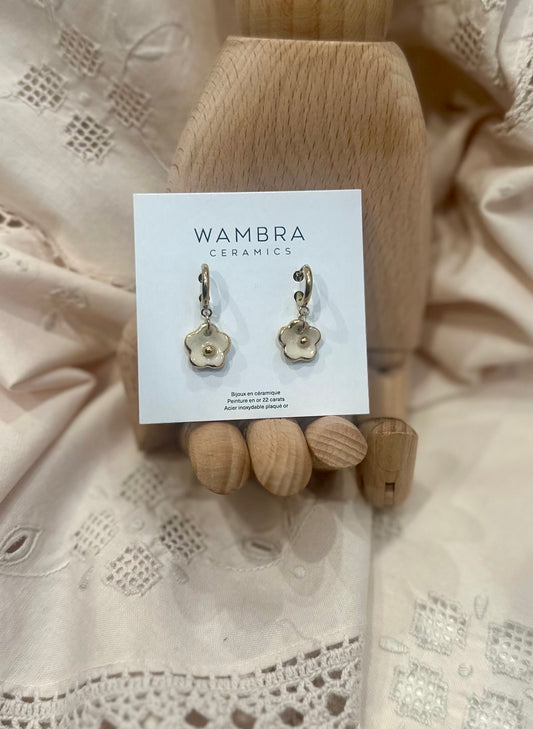 Ceramic Earrings - White flower