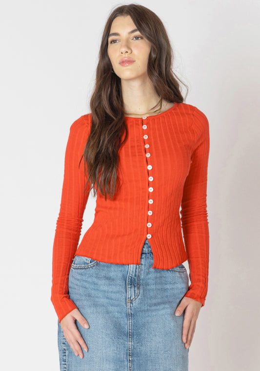 Ribbed Button Front Top