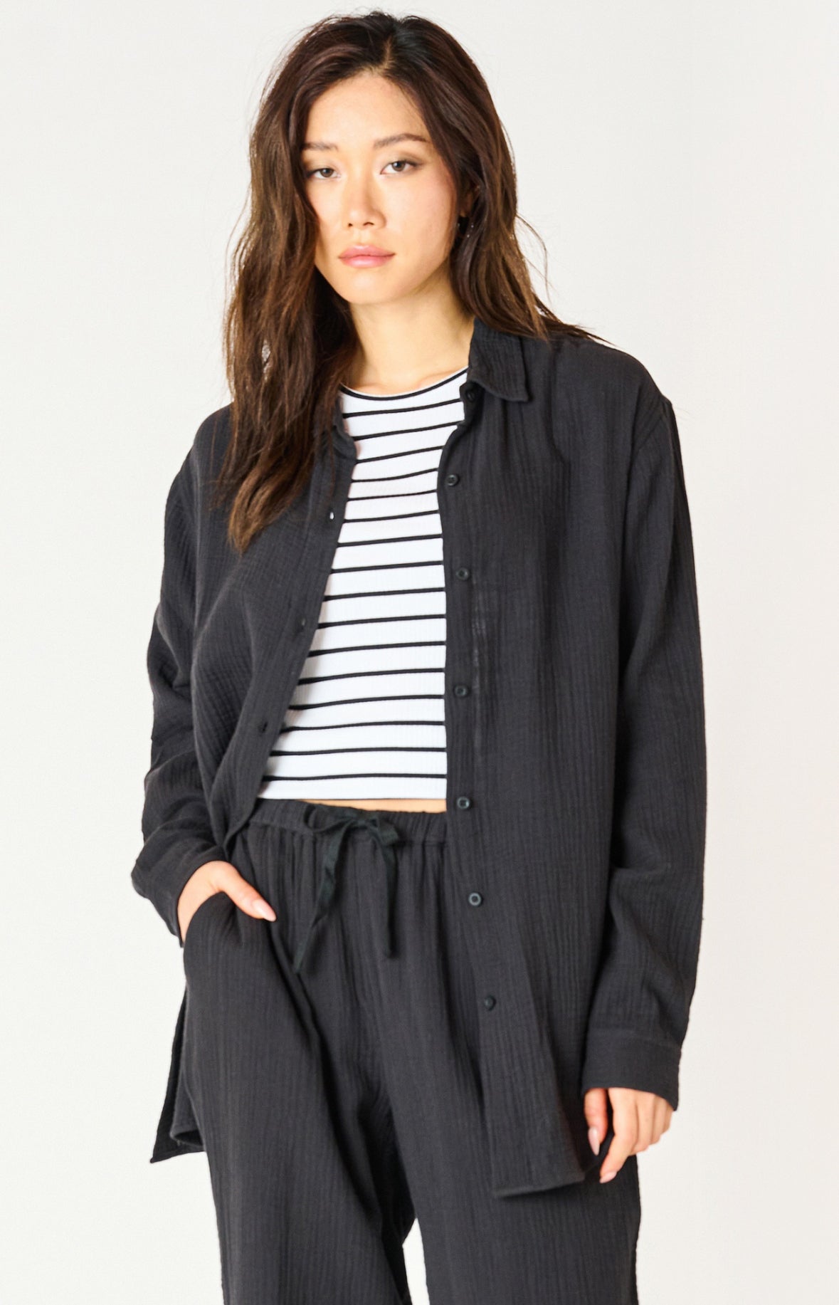TEXTURED BUTTON UP BLOUSE