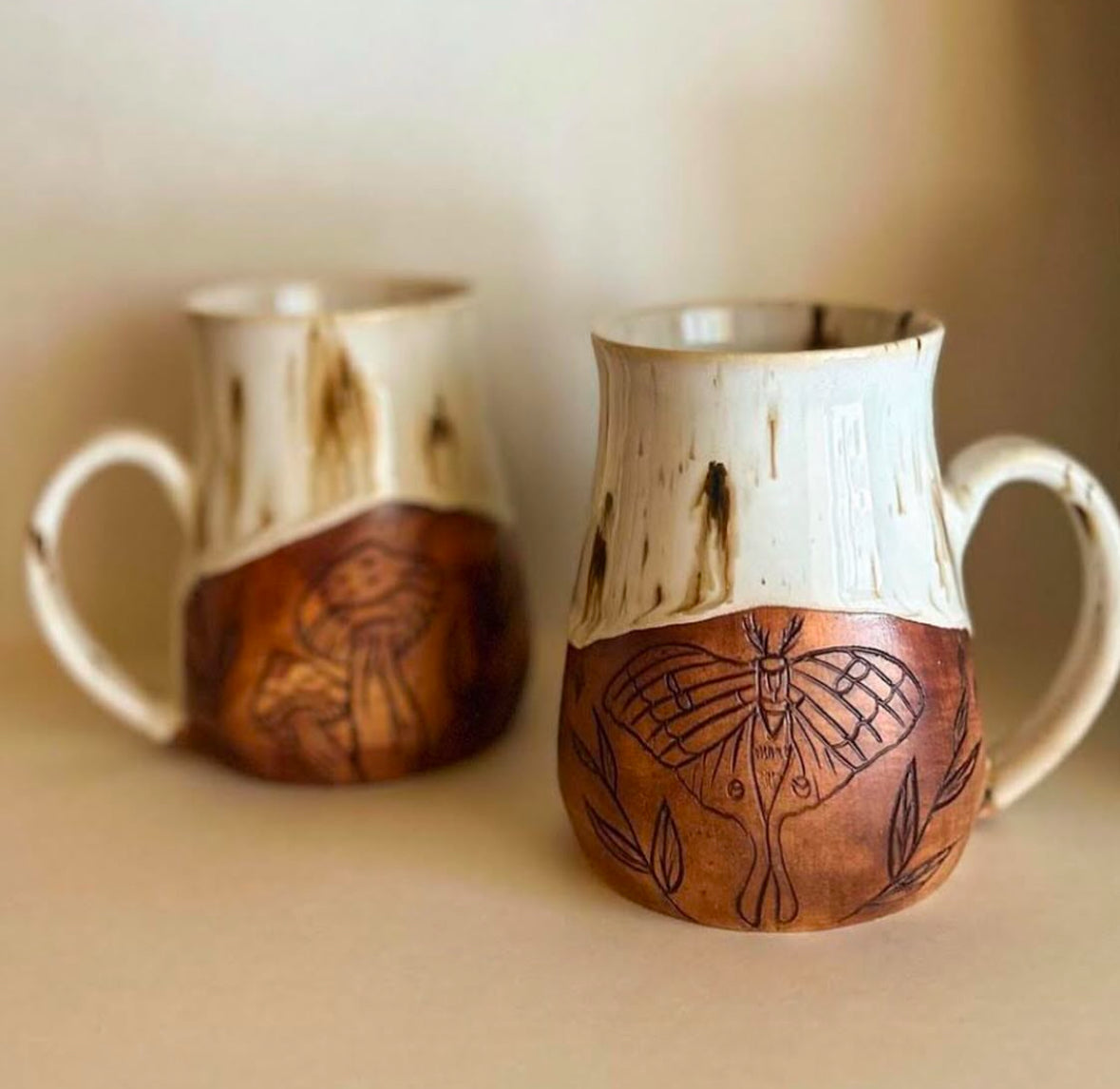 Moth Mushroom Mug hand carved