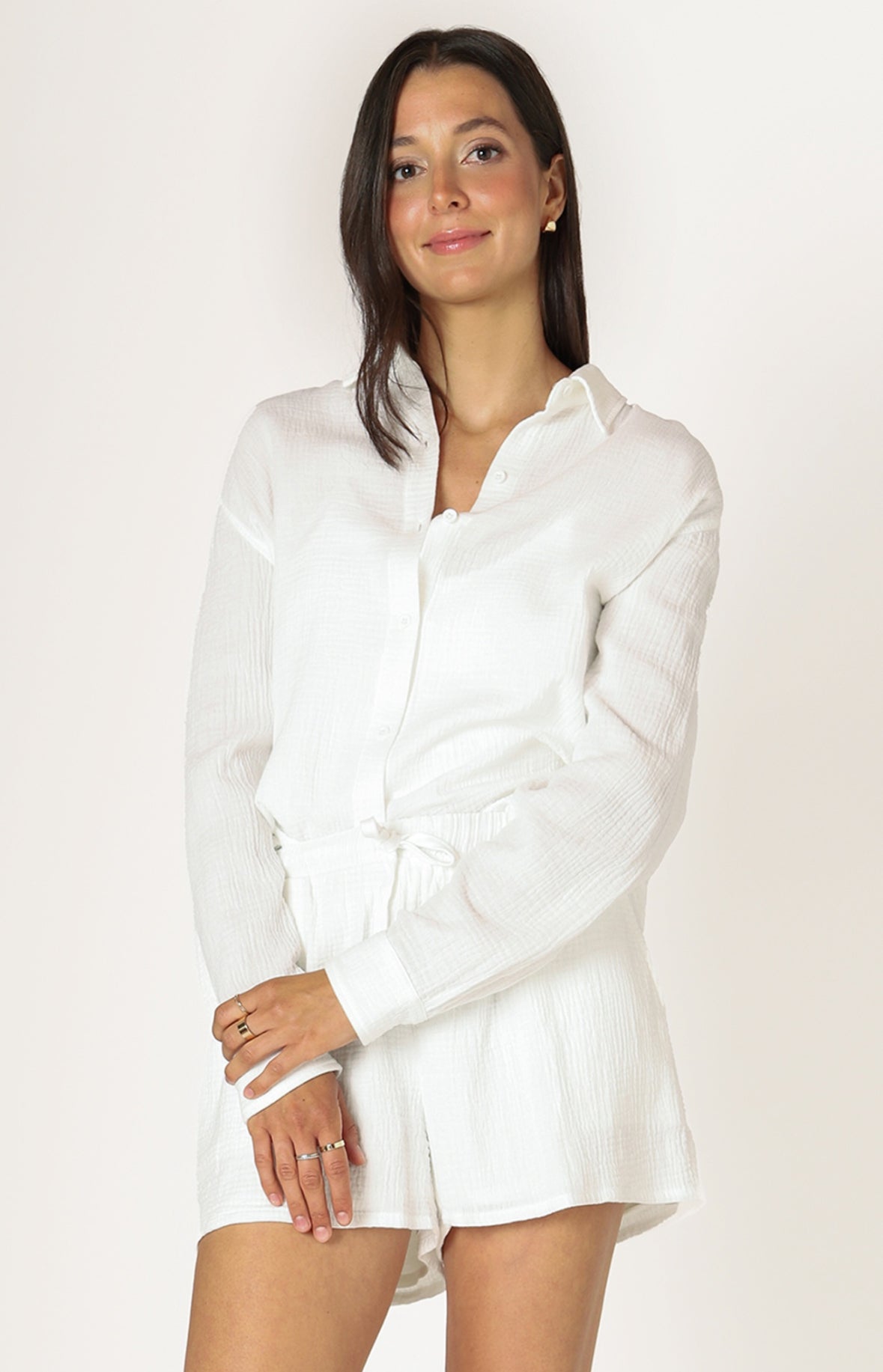 TEXTURED BUTTON UP BLOUSE