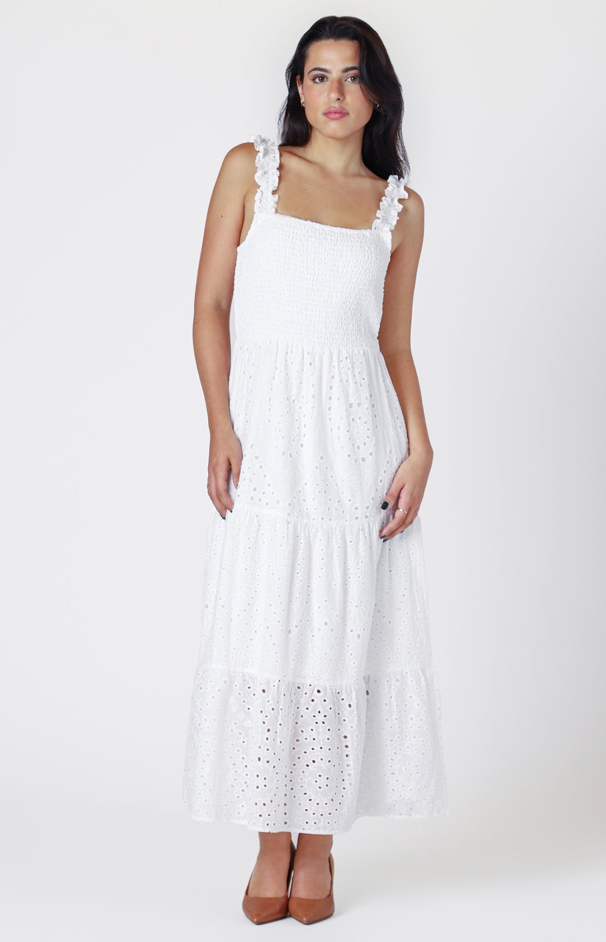 EMBROIDERED EYELET MAXI DRESS