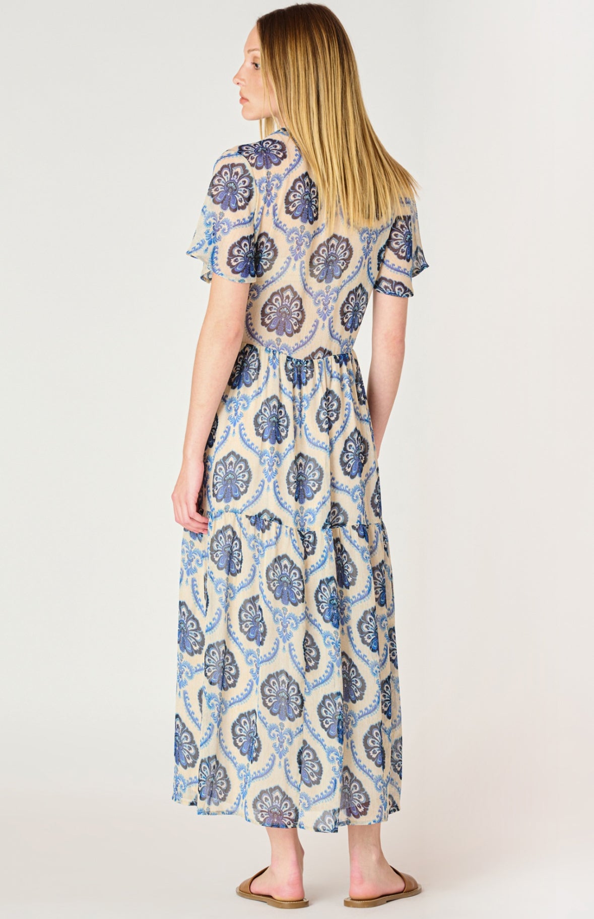Flowy Midi Shirt Dress | Blue Medallion