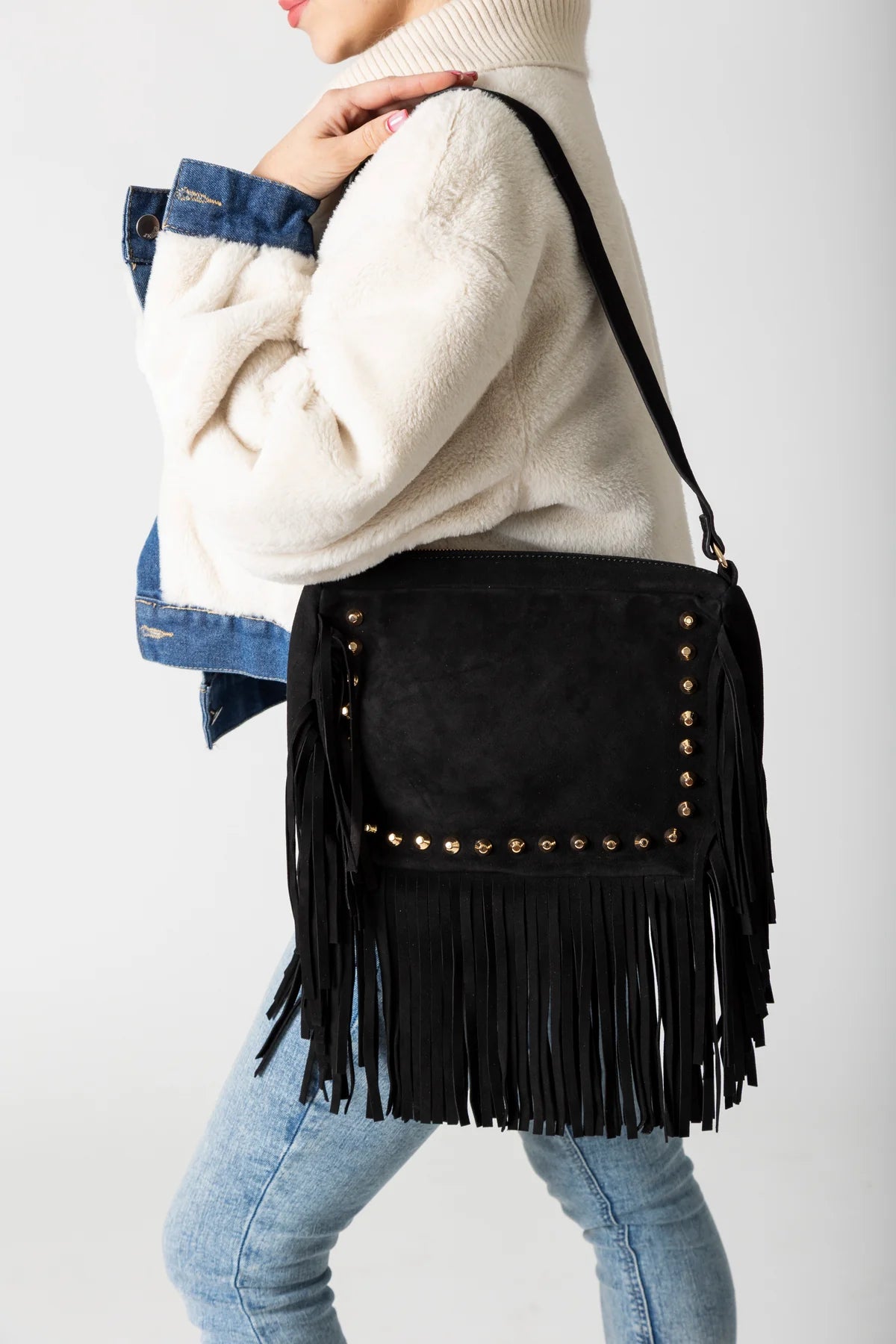 BOHO FRINGE HANDBAG BLACK
