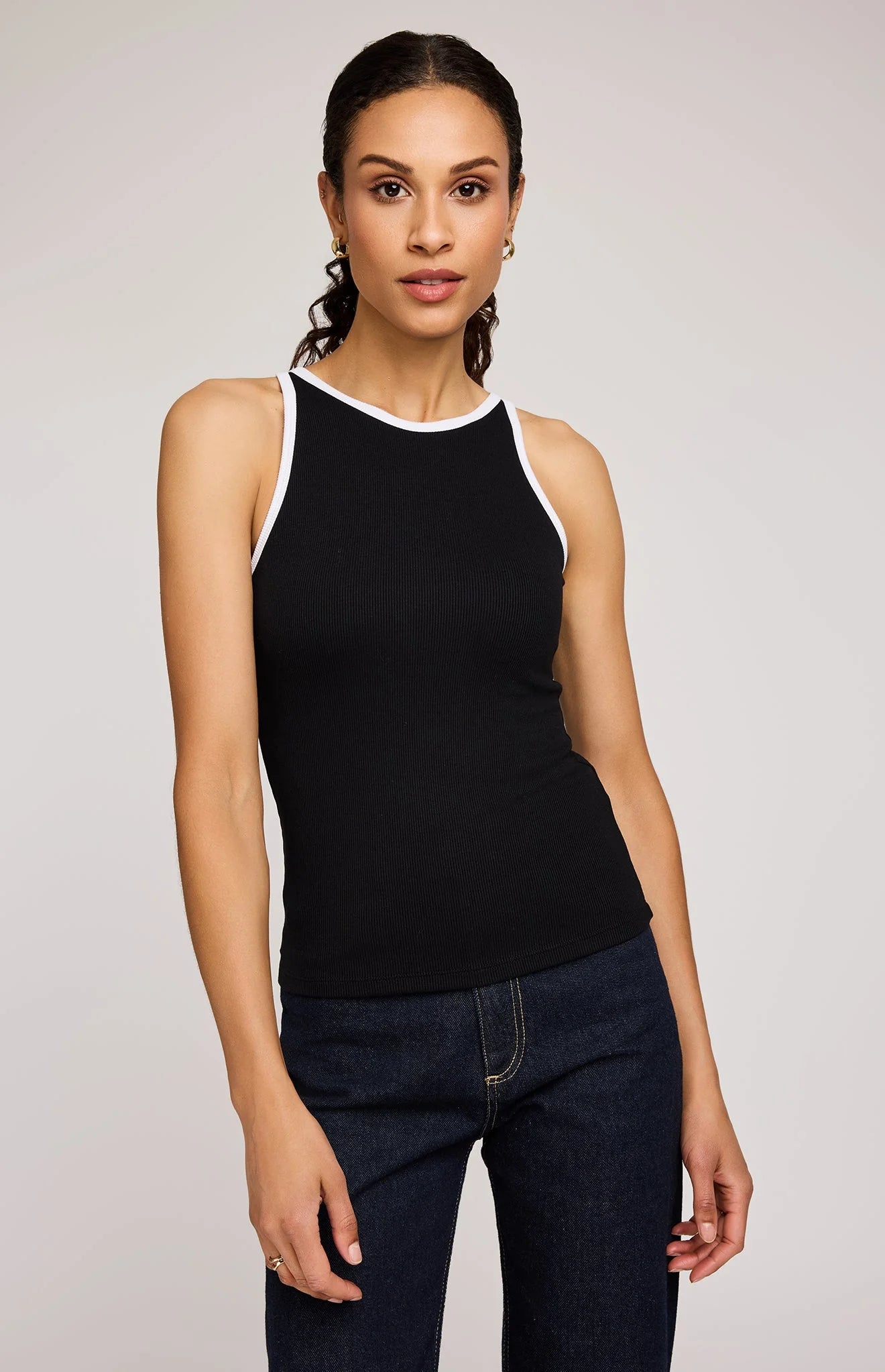 Ronan Ribbed Tank | Black Ringer