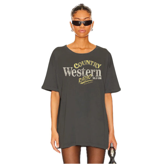 Country Western Radio - Oversized Tee - Black Snow