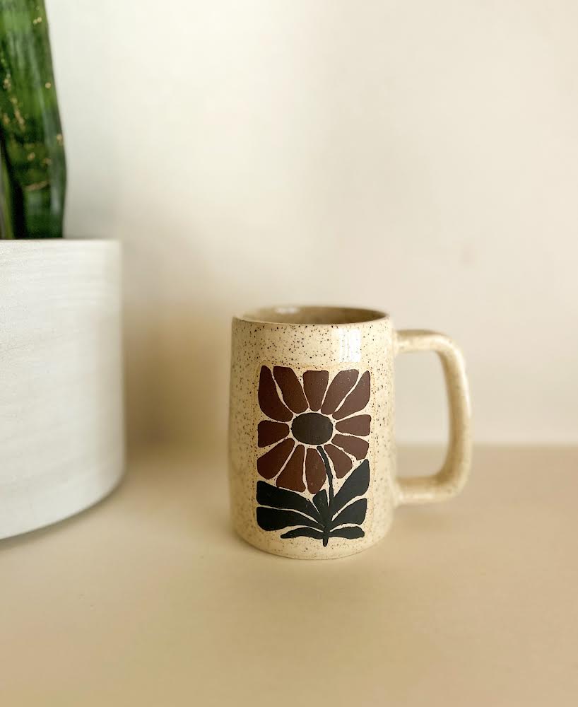 Floral Mug Hand Carved