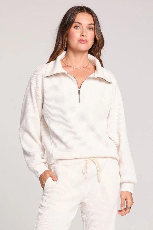 HALF ZIP ECRU SEAM PULLOVER