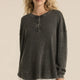 Jaz Cozy Waffle Henley | Washed Black