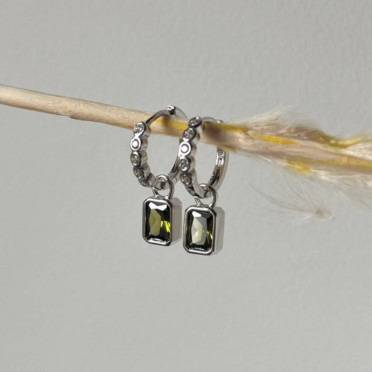 Hoor Drop Earrings- Silver and Olive 